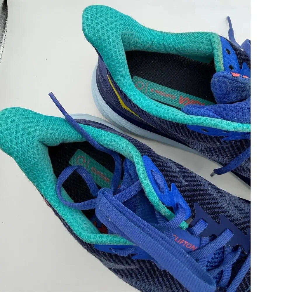 HOKA ONE ONE Clifton 9 Running Shoes Navy Aqua Pink Women's Size 8.5